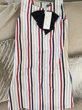 ATUN mult color Striped Tie Summer Cotton Dress Girls 7-8 NWT